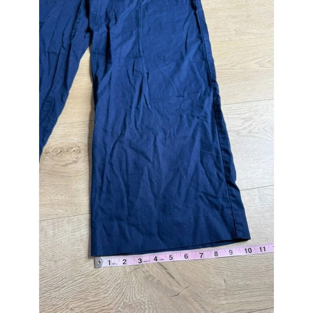 EUC Womens Banana Republic wide leg blue linen cotton blend pants size petite 12